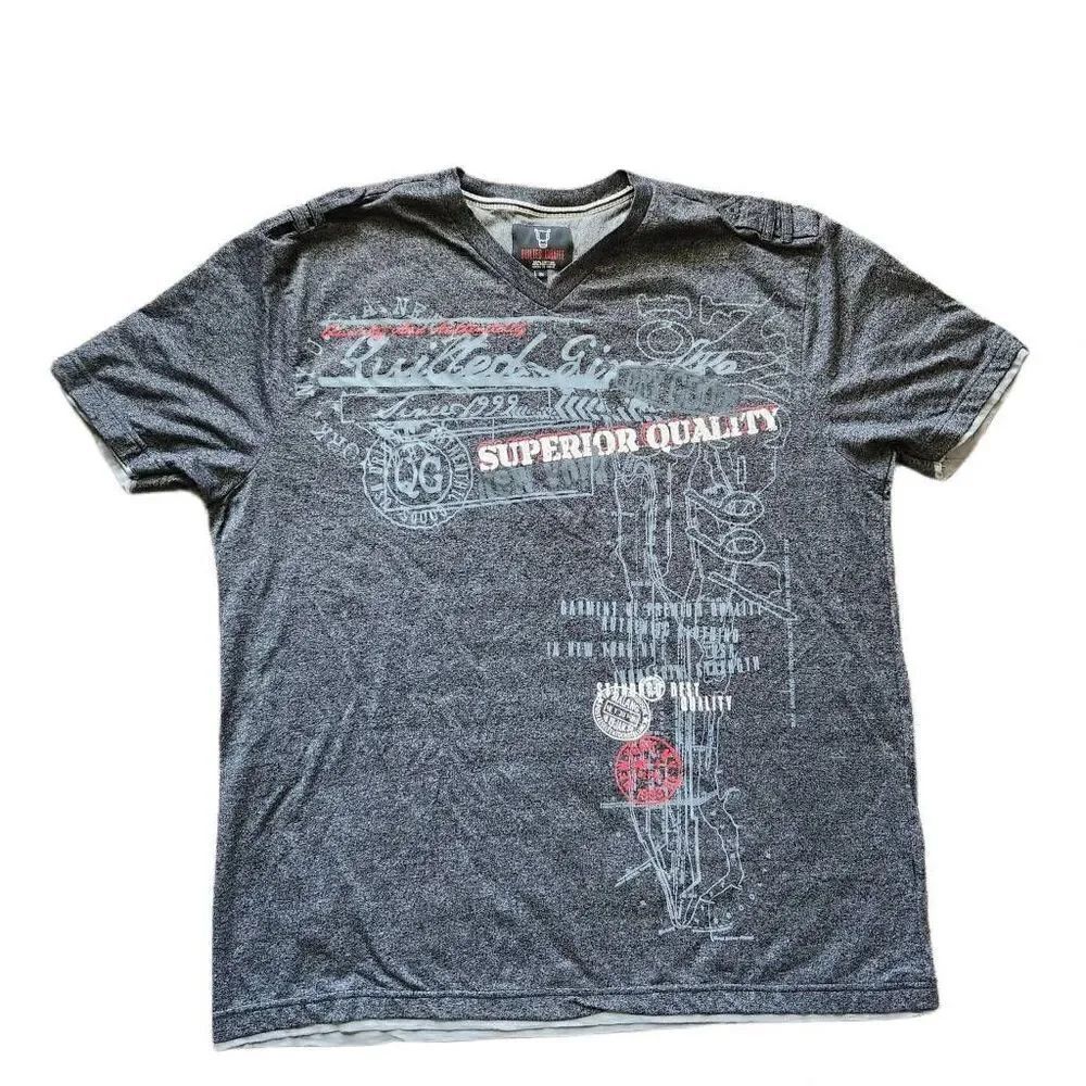 Quilted Giraffe mens 3X plus size graphic print grey t-shirt V-neck short sleeve